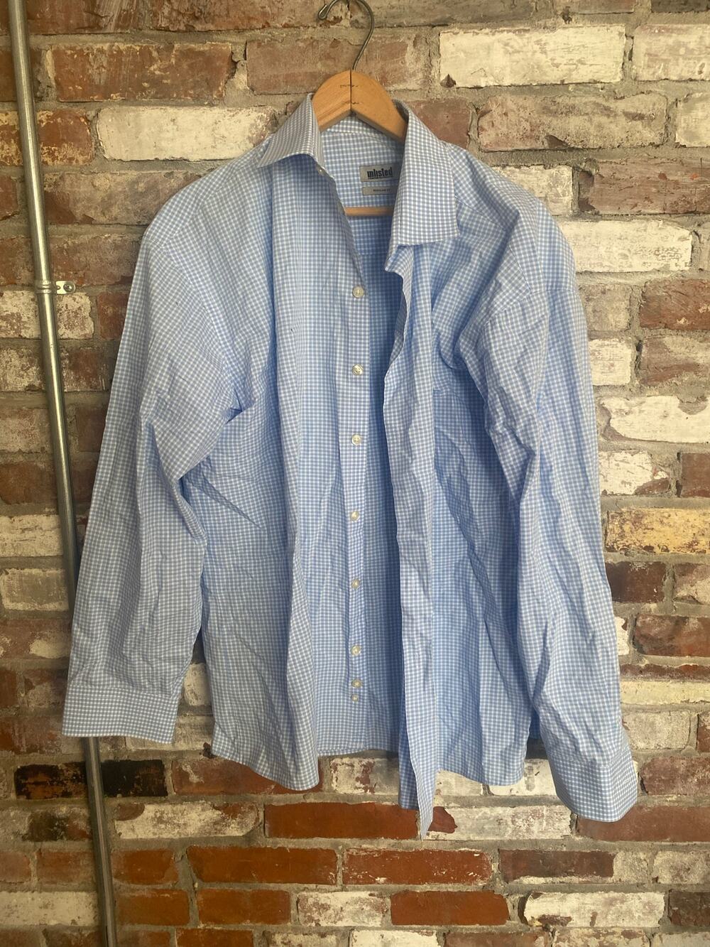 Unlisted Light Blue Gingham Long-Sleeve Dress Shirt (Regular Fit)
